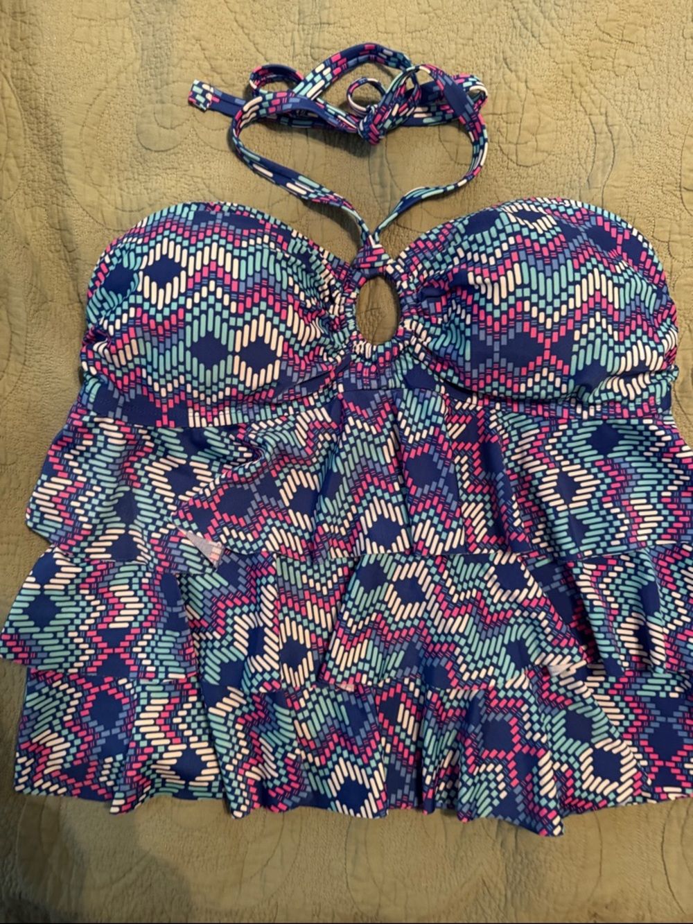 Catalina Navy Multi Halter Ruffle one Piece Swimsuit top